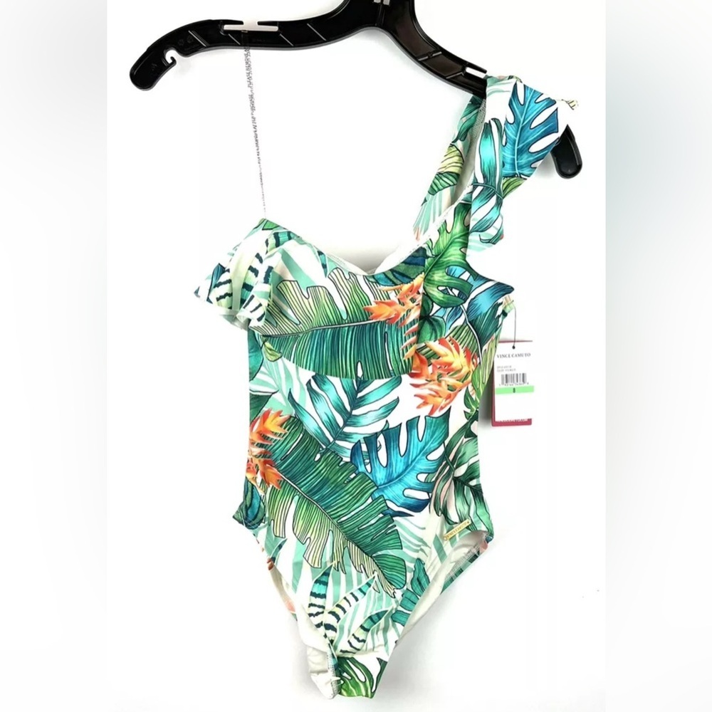 Vince Camuto Women’s One Shoulder Floral Green/White One Piece Swimsuit Size 8